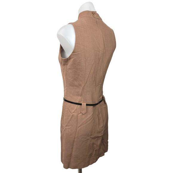 Cour Carre Women's Brown Mock Neck Sleeveless Belted A Line Flare Dress Size 46 - Picture 2 of 4